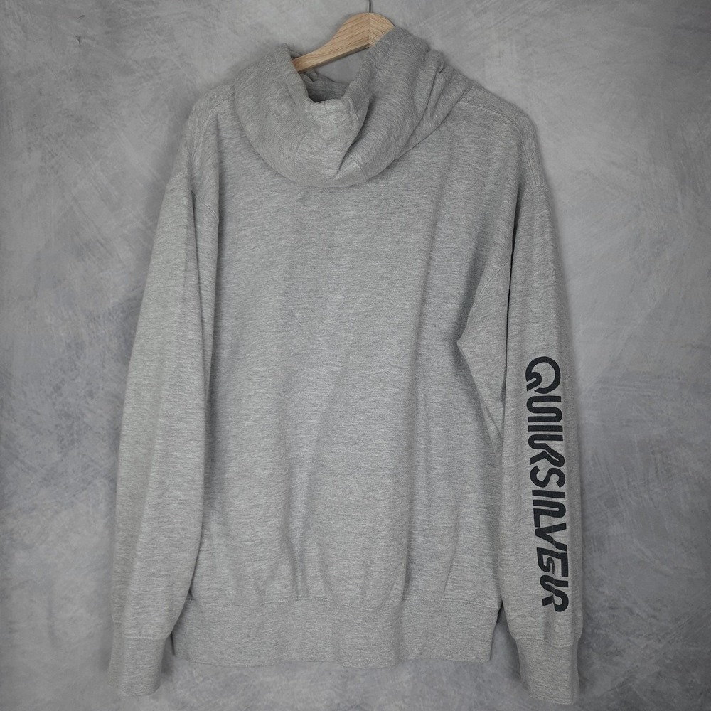 Quiksilver Hoodie Mens Large Gray Pullover Surf Graphic Logo Skate Streetwear - Picture 10 of 16